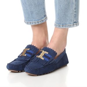 TORY BURCH Women's Blue Gemini Link Driver Loafers Sz 11 EUC